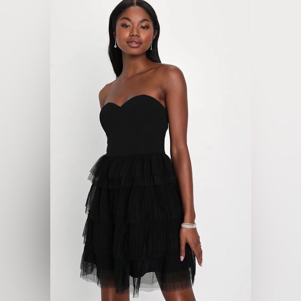 Lulus Black Strapless Tiered Tulle Mini Dress - Picture 2 of 12